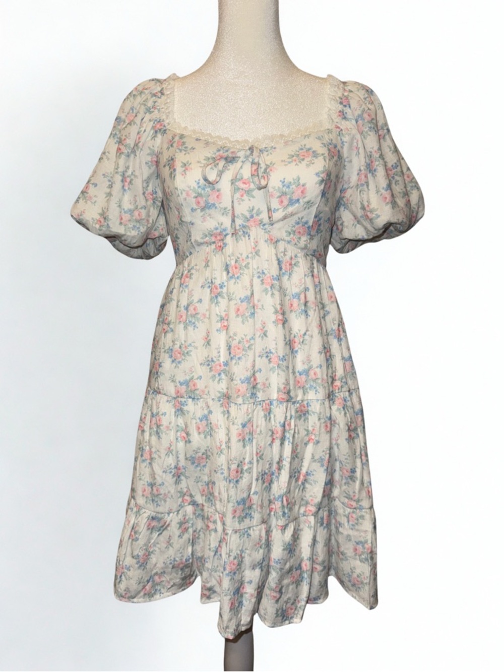 Altar’d State Floral Puff-Sleeve Tiered Midi Dress